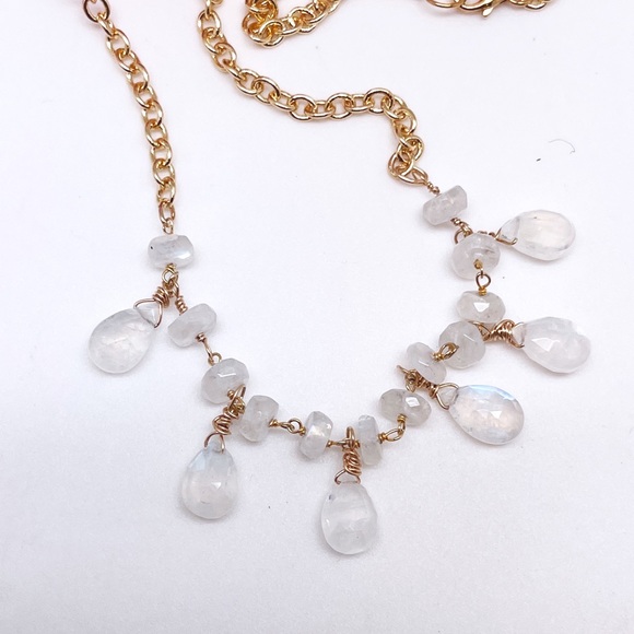 Rainbow Moonstone or Labradorite Briolette & Rondelle Necklace on Chains NWT - Picture 9 of 11